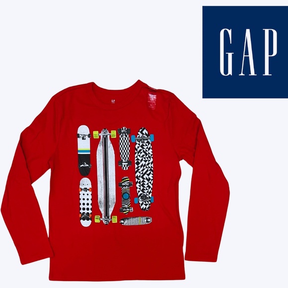 GAP Boy's XL Long Sleeve Dark Red Graphic Tee-Skateboards NWT - Picture 1 of 6